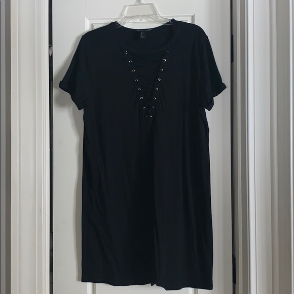 Black cotton lace up shift dress - Picture 1 of 4